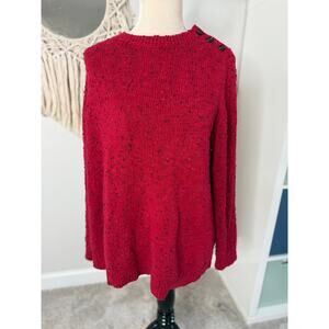 J. Jill Red Cozy Fuzzy Knit Button Drop Shoulder Pullover Sweater XL Christmas